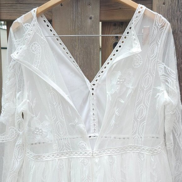 ROMANTIC CUPSHE White Lace Embroidery V-Neck Mini Dress Women's XXL/24/26 BNWT - Picture 8 of 13